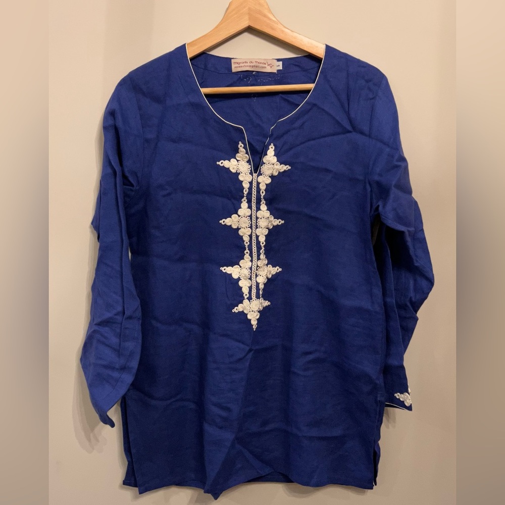 Blue, embroidered top, Medium
